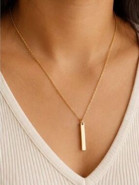 Plunder Design Minimalist Verticle Gold Bar Pendant Necklace Delicate Elegance